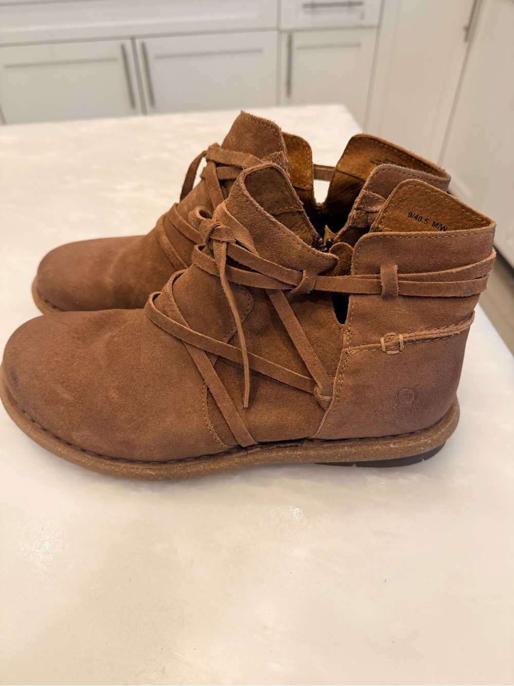 Born womens brown Suede Wrap Lace Ankle Boots